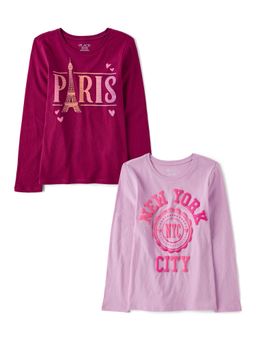 The Children's Place - Girls Printed Full Sleeves T-Shirt (Set of 2)