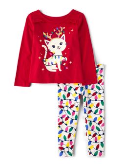 The Children's Place - Girls Red Printed Top with White Printed Leggings (Set Of 2)