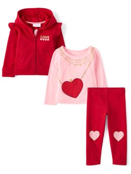 The Children's Place - Girls Multicoloured Textured Print Hoodie Set
