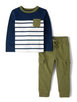 The Children's Place - Boys Multi-Color Stripes Colorblock T-Shirt & Pant (Set of 2)