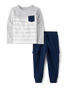 The Children's Place - Boys Multi-Color Stripes Colorblock T-Shirt & Pant (Set of 2)