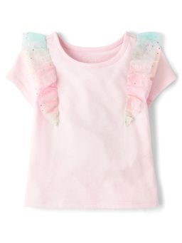 The Children's Place - Pink Toddler Girls Rainbow Foil Star Flutter Top