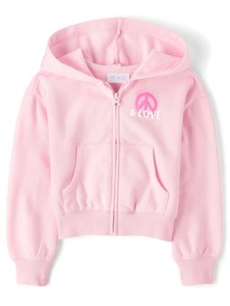 The Children's Place - Girls Graphic Fleece Zip Up Hooded Jacket