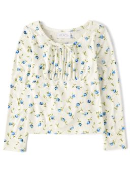 The Children's Place - Girls White Floral Ribbed Top