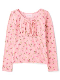 The Children's Place - Girls Pink Floral Ribbed Top