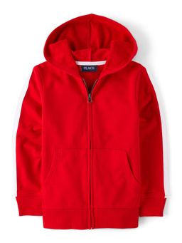 The Children's Place - Boys Red Side Self Design French Terry Zip Up Hooded Jacket