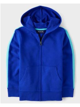 The Children's Place - Boys Blue Side Self Design French Terry Zip Up Hooded Jacket
