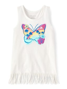 The Children's Place - Girls White Graphic Fringe Tank Top