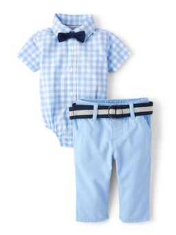 The Children's Place - Boys Dad & Me Gingham Poplin Co-Ord Set with Bow Tie