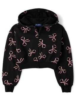 The Children's Place - Girls Print Fleece Zip Up Hooded Black Jacket