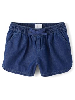 The Children's Place - Girls Chambray Solid Elastic Navy Blue Denim Shorts