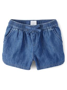 The Children's Place - Girls Chambray Solid Elastic Blue Denim Shorts