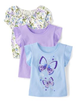 The Children's Place - Girls Blue Butterfly Flutter Tops (Pack of 3)