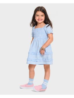 The Children's Place - Girls Mommy Me Blue Gingham Poplin Smocked Ruffle Dress
