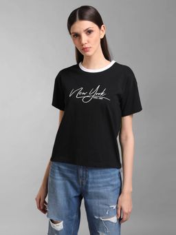 Kazo - Black Printed Round Neck T-Shirt