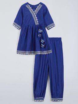 Hopscotch - Navy Blue Lace Embellished Anarkali Kurta with Pant