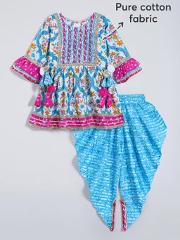 Hopscotch - Blue Lace Embellished Kurta with Dhoti Pant