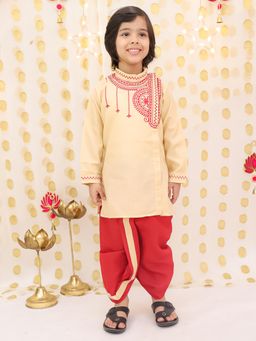BownBee - Boys Beige Embroidered Bengali Style Kurta with Dhoti Pant