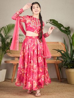 Cherry & Jerry - Magenta Floral Printed Lehenga with Blouse with Dupatta
