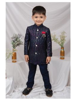 Little Collars - Sequins Embellished Embroidered Achkan Kurta with Pajama & Brooch