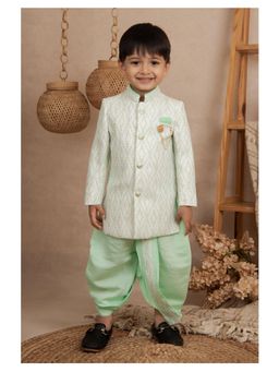 Little Collars - Embellished Green Embroidered Achkan Kurta with Dhoti Pant, Brooch