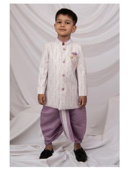 Little Collars - Embellished Lavender Embroidered Achkan Kurta with Dhoti Pant, Brooch