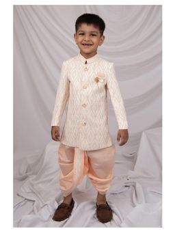 Little Collars - Embellished Peach Embroidered Achkan Kurta with Dhoti Pant, Brooch