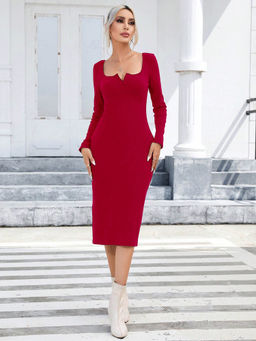 Outzidr - Red Solid Bodycon Dress