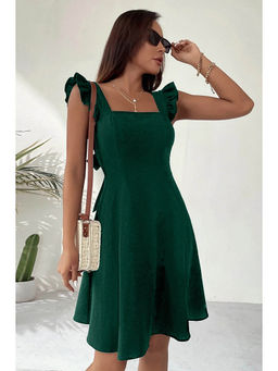 Outzidr - Green Solid A-Line Dress