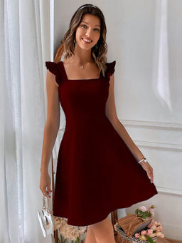 Outzidr - Wine Solid A-Line Dress