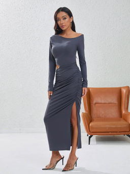 Outzidr - Grey Solid Bodycon Dress