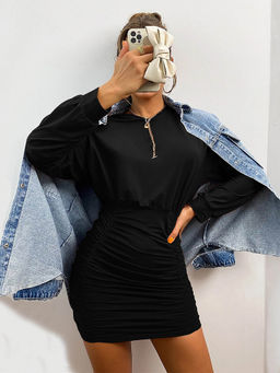 Outzidr - Black Solid Bodycon Dress