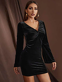 Outzidr - Black Solid Bodycon Dress