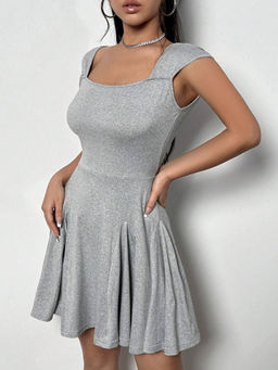 Outzidr - Grey Solid A-Line Dress
