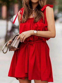 Outzidr - Red Solid A-Line Dress