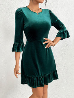 Outzidr - Green Solid A-Line Dress