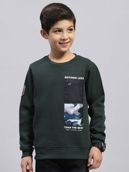 Monte Carlo - Boys Bottle Green Printed Round Neck Sweatshirt