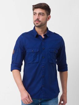 Spykar - Indigo Blue Cotton Full Sleeve Plain Shirt for Men
