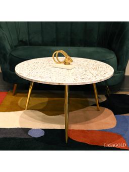 CasaGold - Trinity Mother of Pearl Inlay with Gold Metal Base Leg Accent Coffee Table White