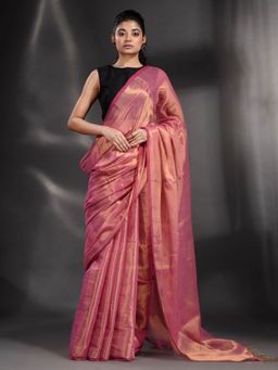Arhi - Pink Tissue Handwoven Soft Saree with Unstitched Blouse