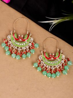 Shoshaa - Gold-Plated Handcrafted Green Kundan Chandbalis Earrings