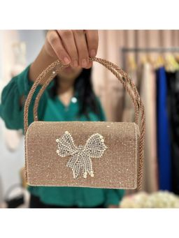 Ozel - Bow Rose Gold Flap Bag