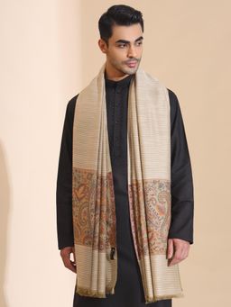 Zamour - Beige Kani Woven Border Pure Wool Shawl