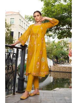 Autumnlane - Sireesha Mustard Embroidery Designer Kurta with Jacket & Pant (Set of 3)