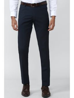 Peter England - Men Navy Solid Slim Fit Formal Trousers