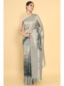 Soch - Women Grey Organza Floral Saree with Unstitched Blouse