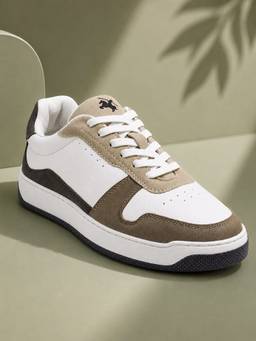 Cantabil - Men'S White Colourblock Casual Lace-Up Sneakers