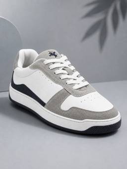 Cantabil - Men'S White Colourblock Casual Lace-Up Sneakers