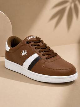 Cantabil - Men'S Tan Colourblock Casual Lace-Up Sneakers
