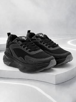 Cantabil - Men'S Black Solid Casual Lace-Up Sneakers